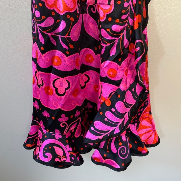 Vintage Betsey Johnson Silk Wrap Dress Size 6 Colorful Pink Black Orange Floral - Picture 5 of 8